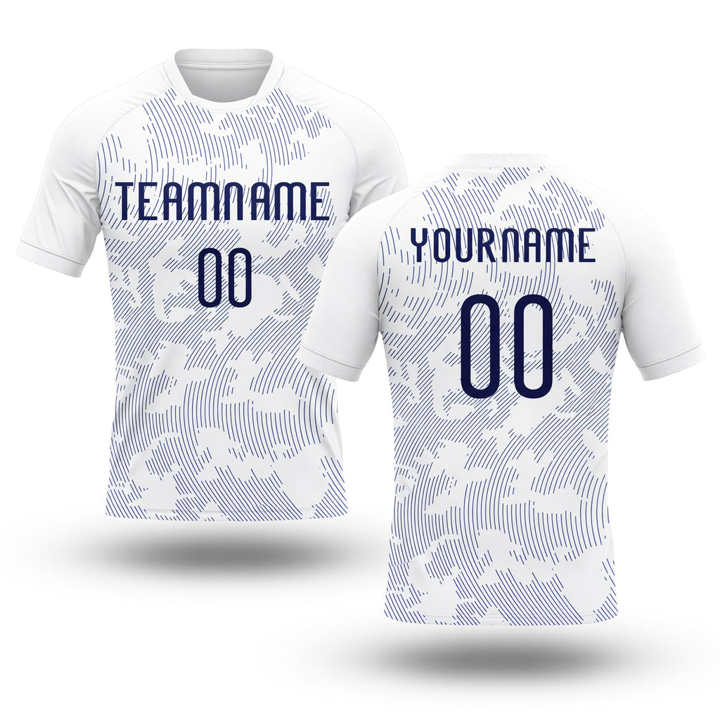 Custom White Navy Curve Lines Sublimation Volleyball Uniform Jersey