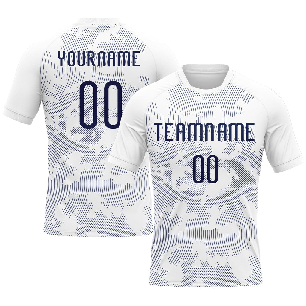 Custom White Navy Curve Lines Sublimation Volleyball Uniform Jersey photo 1