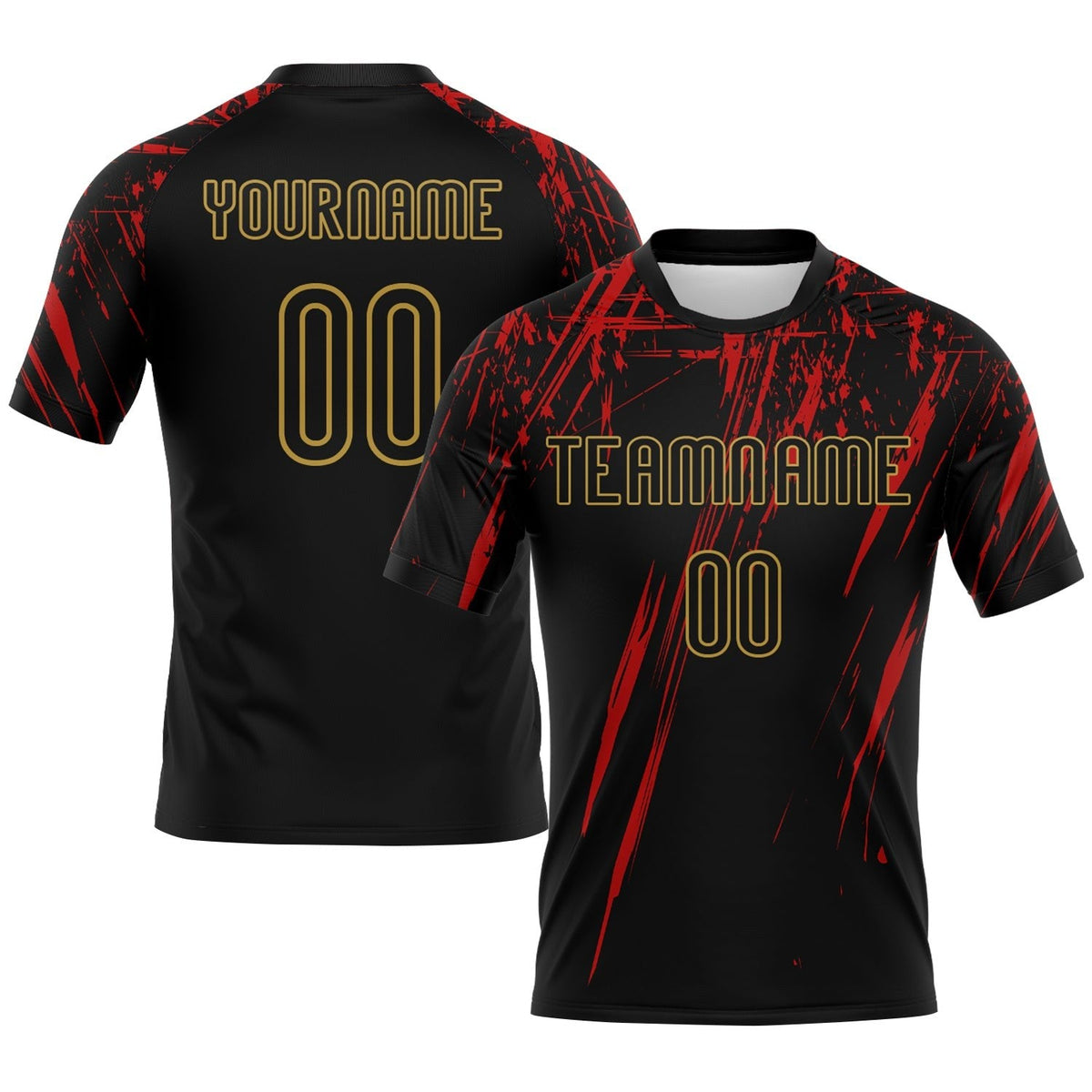 Custom Black Red-Old Gold Splash Sublimation Volleyball Uniform Jersey photo 1