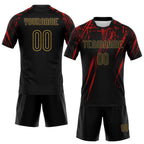 Custom Black Red-Old Gold Splash Sublimation Volleyball Uniform Jersey photo 2