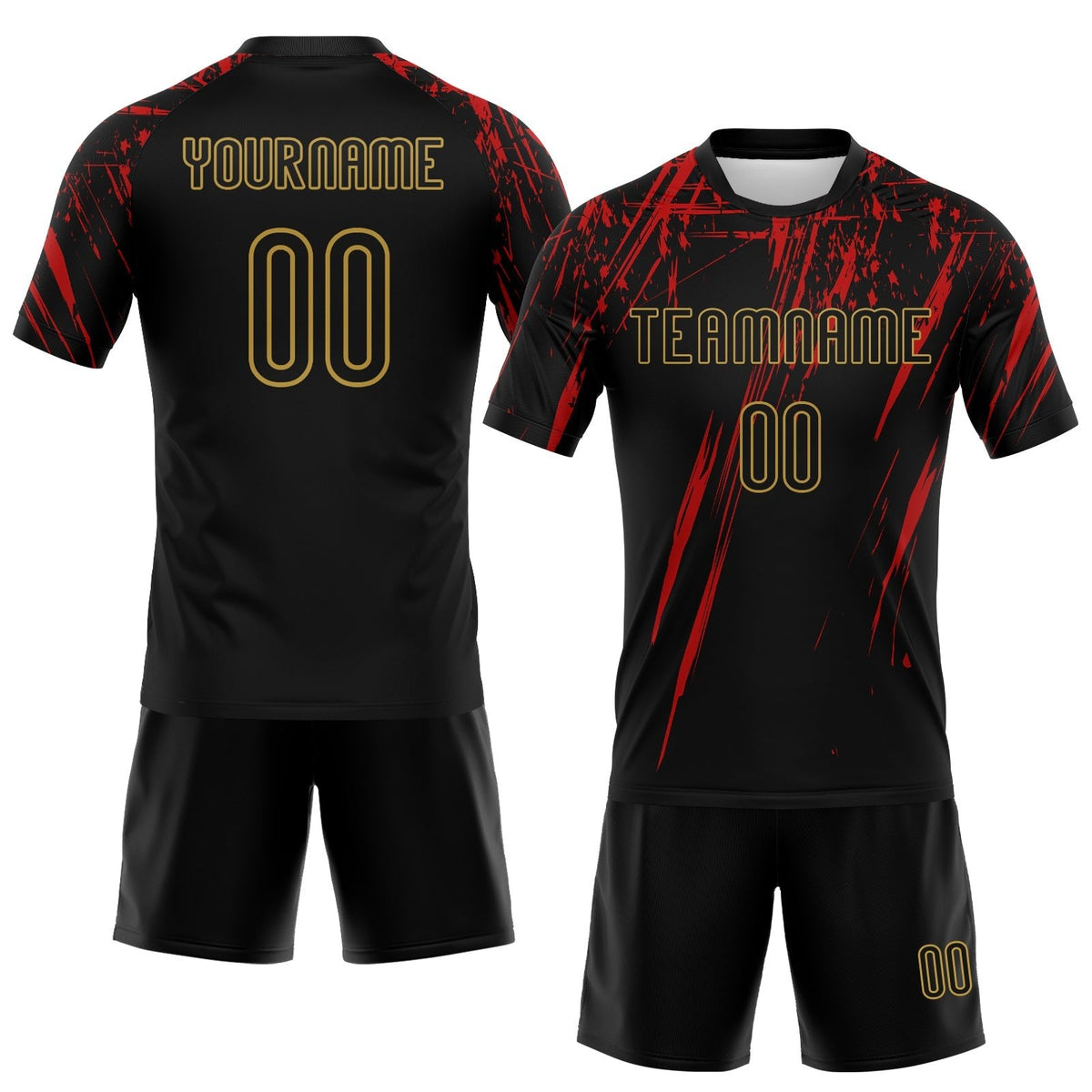 Custom Black Red-Old Gold Splash Sublimation Volleyball Uniform Jersey photo 2