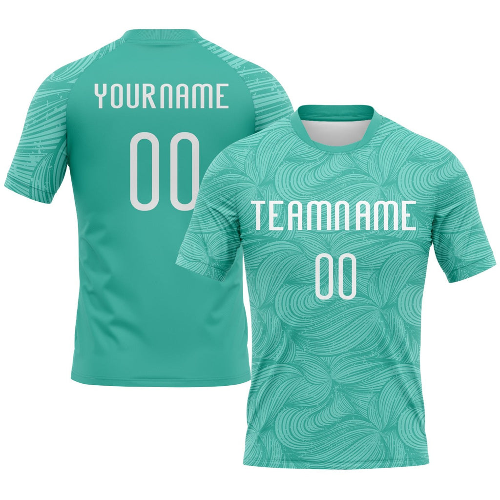 Custom Aqua White Lines Sublimation Volleyball Uniform Jersey photo 1