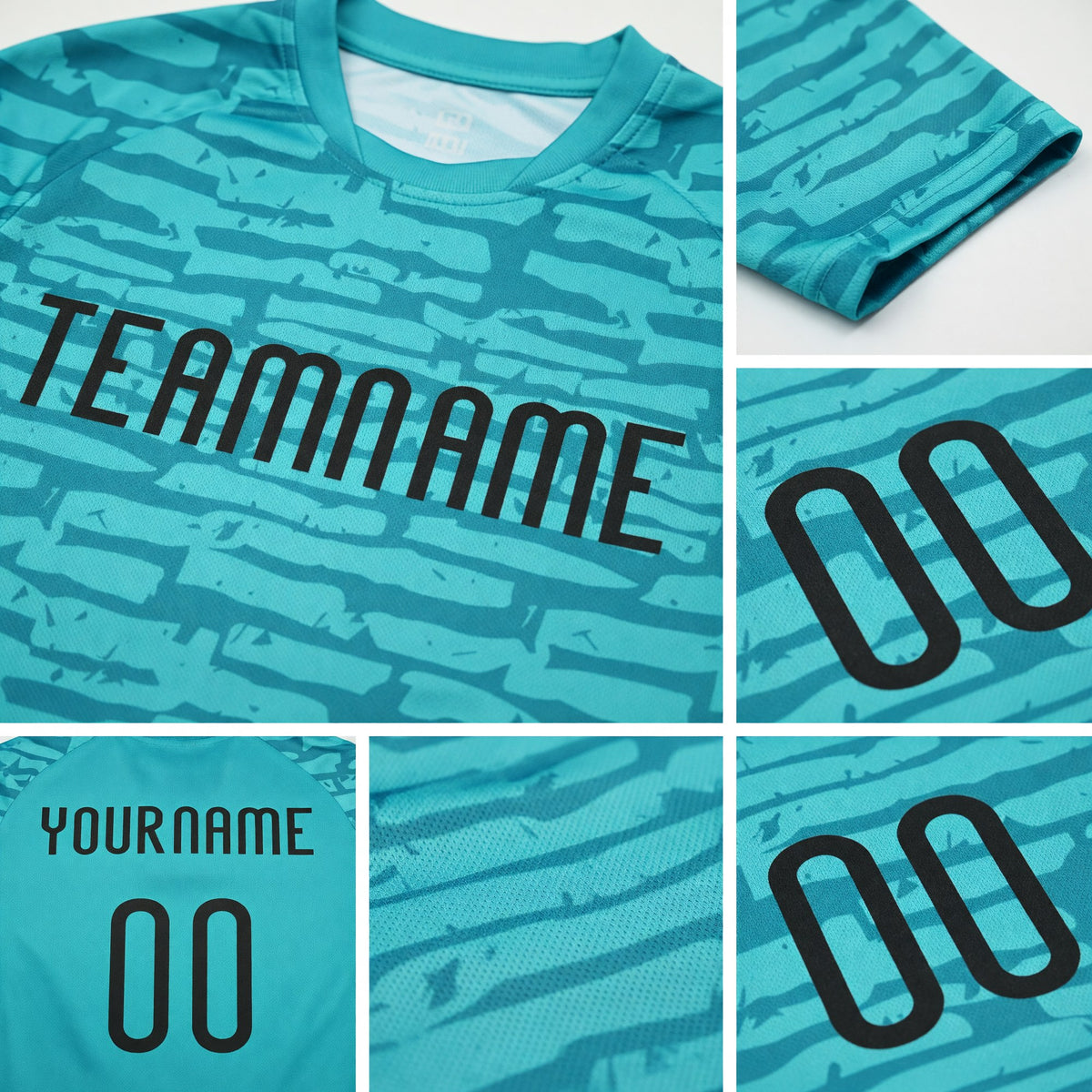 Custom Aqua Black Abstract Fragment Art Sublimation Volleyball Uniform Jersey detail