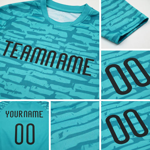 Custom Aqua Black Abstract Fragment Art Sublimation Volleyball Uniform Jersey detail