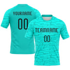 Custom Aqua Black Abstract Fragment Art Sublimation Volleyball Uniform Jersey photo 1