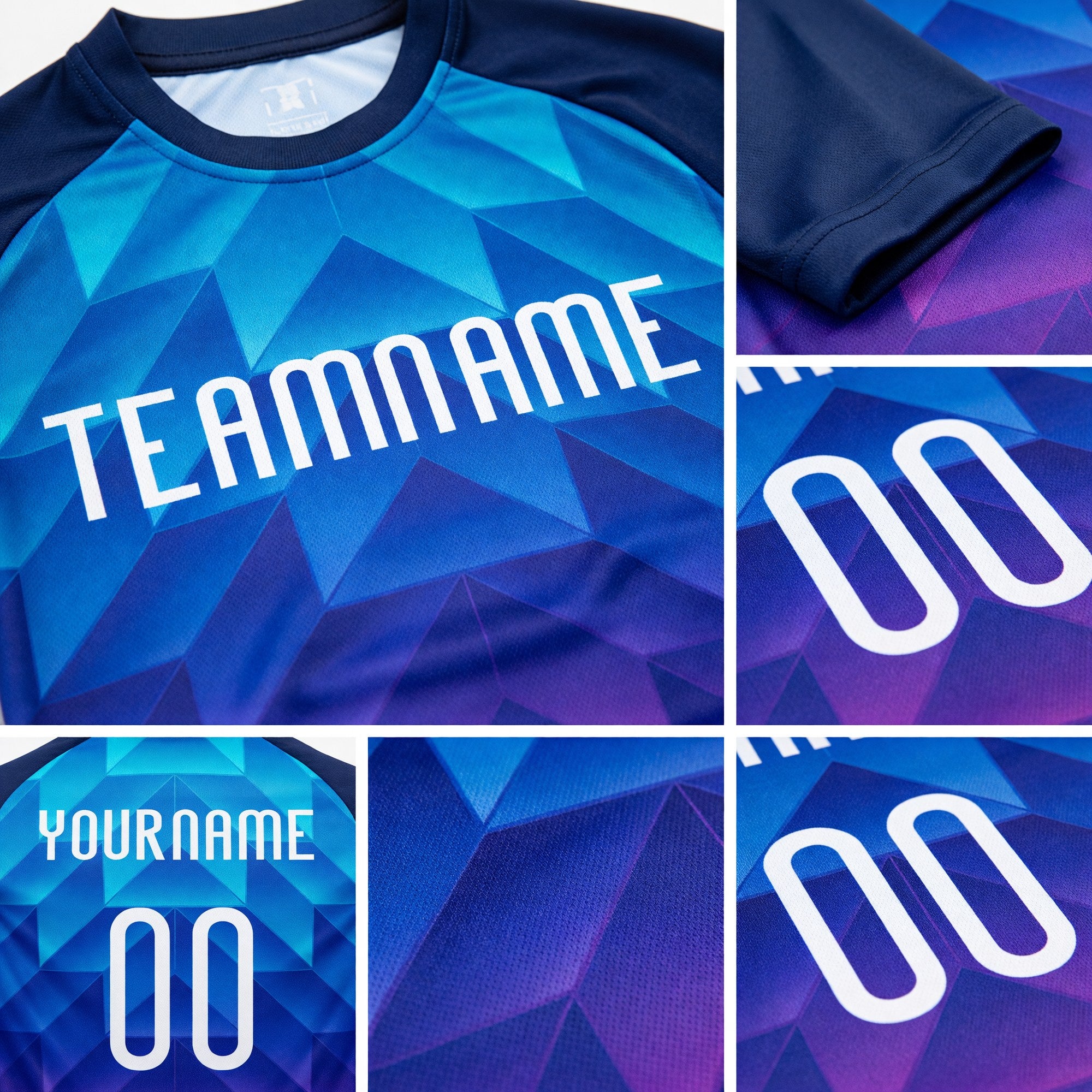 Custom Royal White-Pink Geometric Shape Sublimation Volleyball Uniform Jersey detail