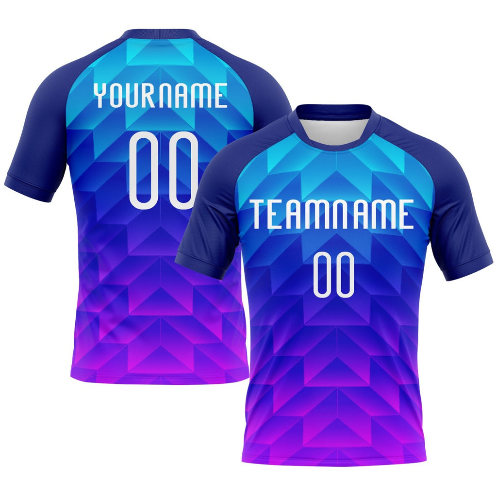 Custom Royal White-Pink Geometric Shape Sublimation Volleyball Uniform Jersey photo 1