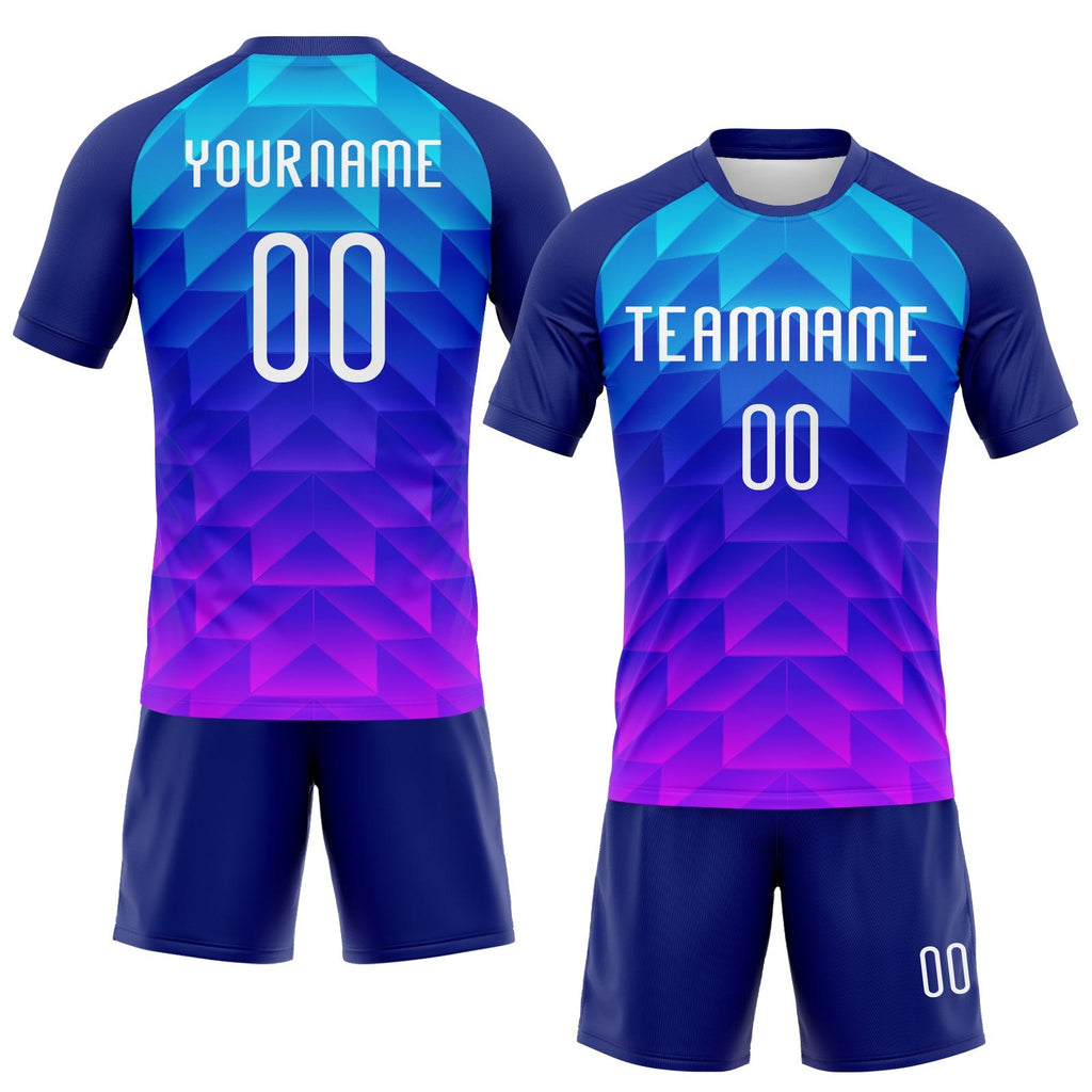 Custom Royal White-Pink Geometric Shape Sublimation Volleyball Uniform Jersey photo 2