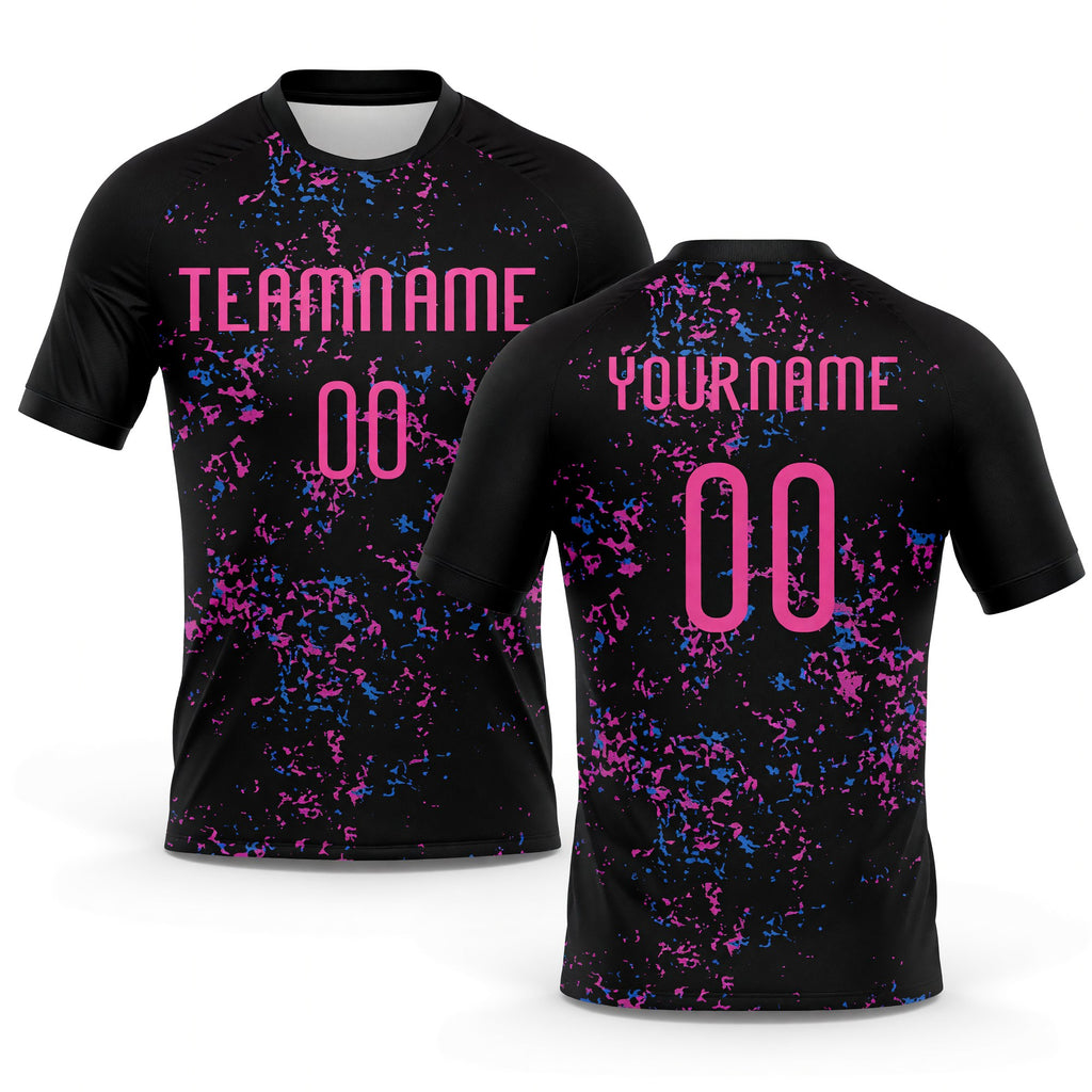 Custom Black Pink-Light Blue Abstract Fragment Art Sublimation Volleyball Uniform Jersey