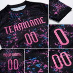Custom Black Pink-Light Blue Abstract Fragment Art Sublimation Volleyball Uniform Jersey detail