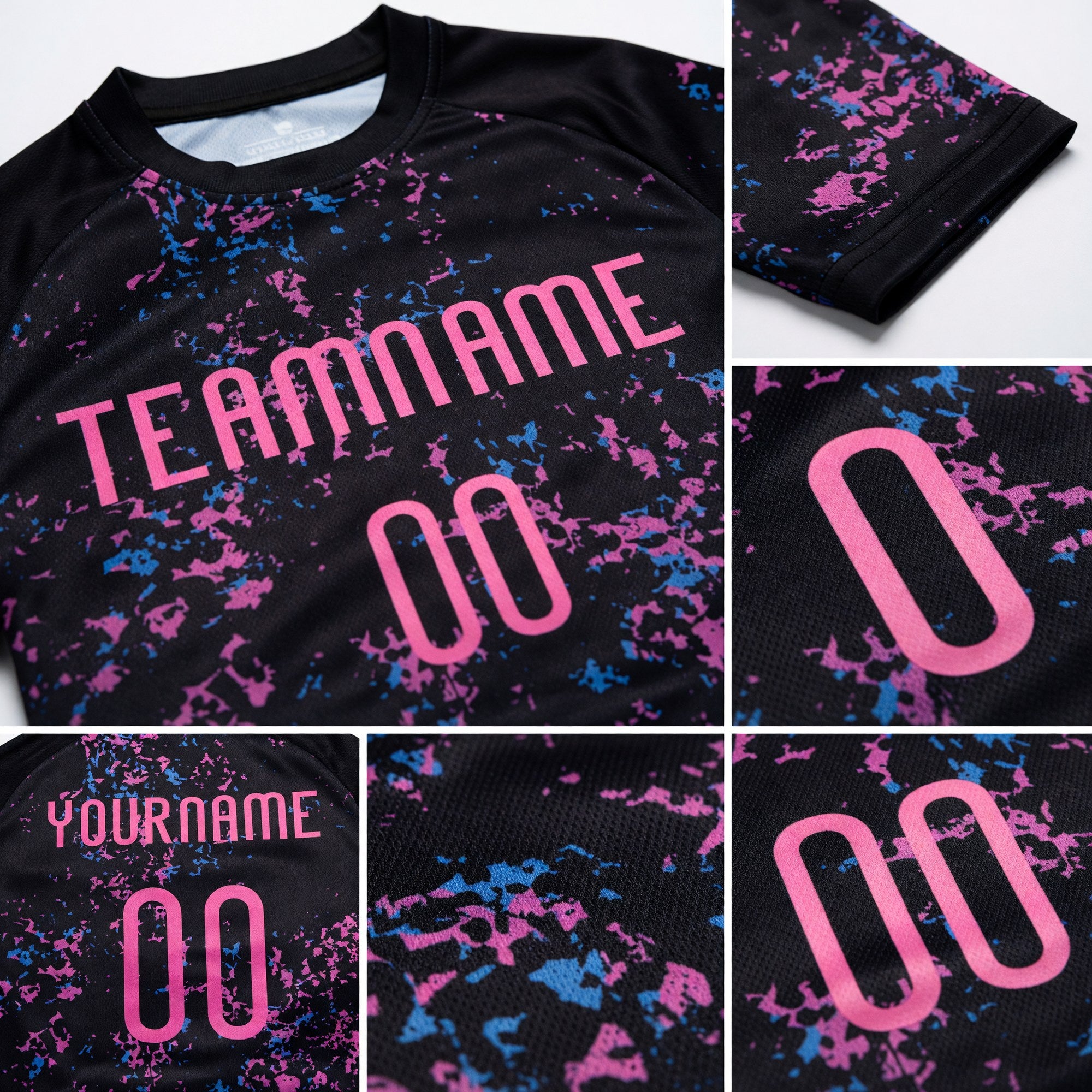 Custom Black Pink-Light Blue Abstract Fragment Art Sublimation Volleyball Uniform Jersey detail