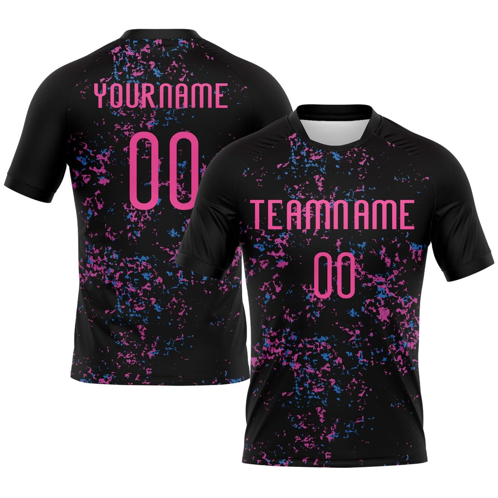 Custom Black Pink-Light Blue Abstract Fragment Art Sublimation Volleyball Uniform Jersey photo 1