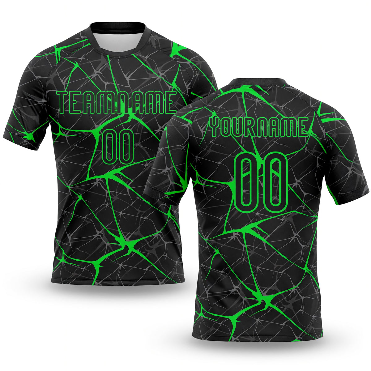 Custom Black Neon Green Abstract Network Sublimation Volleyball Uniform Jersey