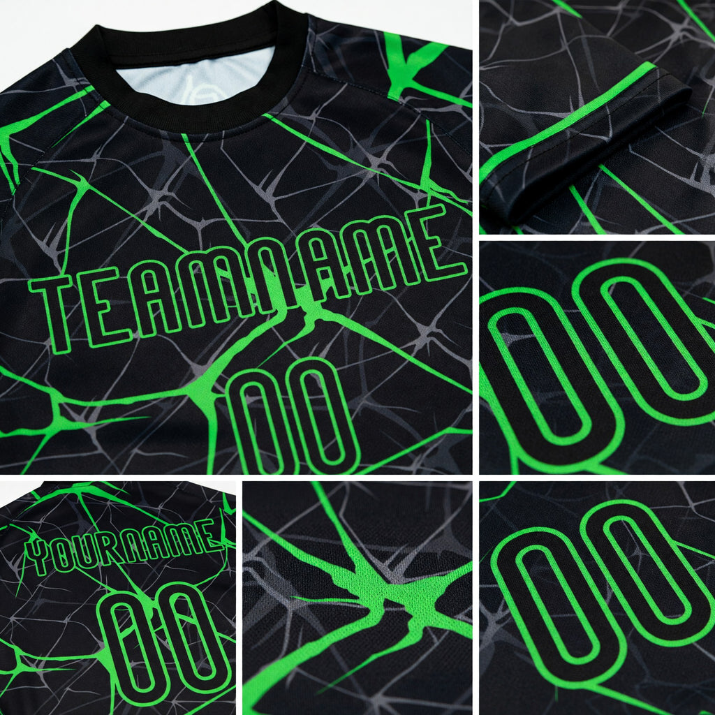 Custom Black Neon Green Abstract Network Sublimation Volleyball Uniform Jersey detail