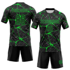 Custom Black Neon Green Abstract Network Sublimation Volleyball Uniform Jersey photo 2