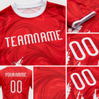 Custom Red White Abstract Fragment Art Sublimation Volleyball Uniform Jersey detail