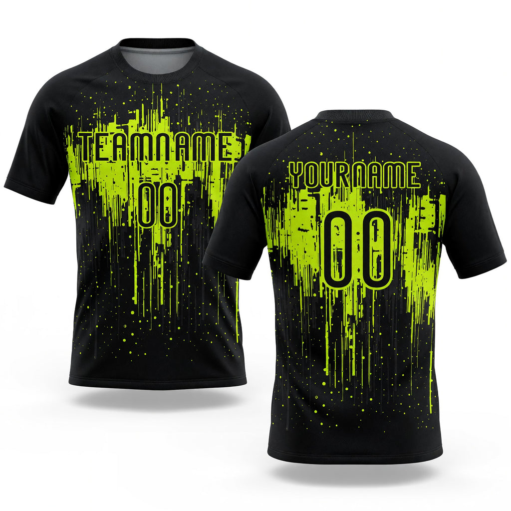 Custom Black Neon Green Dripping Splatter Art Sublimation Volleyball Uniform Jersey