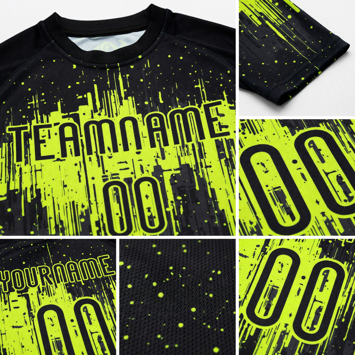 Custom Black Neon Green Dripping Splatter Art Sublimation Volleyball Uniform Jersey detail