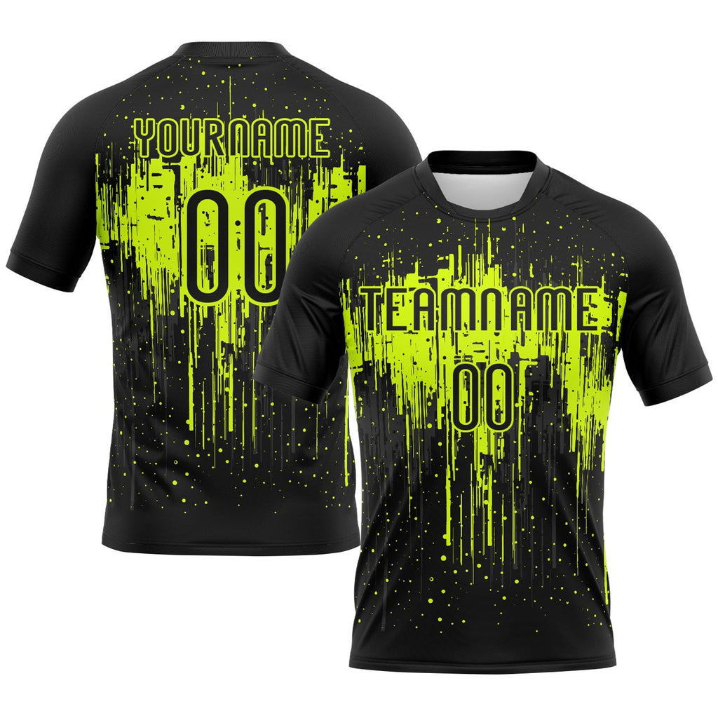 Custom Black Neon Green Dripping Splatter Art Sublimation Volleyball Uniform Jersey photo 1