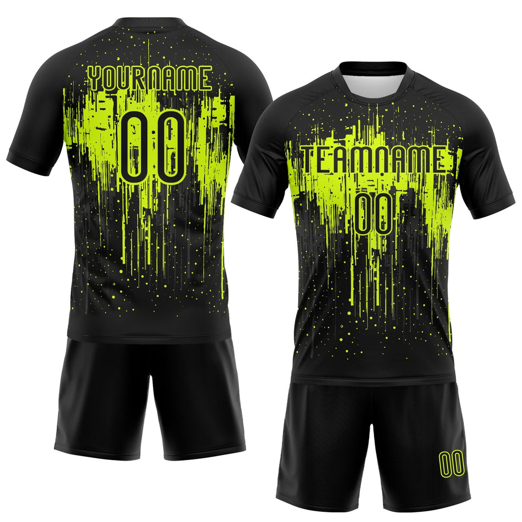 Custom Black Neon Green Dripping Splatter Art Sublimation Volleyball Uniform Jersey photo 2