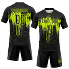 Custom Black Neon Green Dripping Splatter Art Sublimation Volleyball Uniform Jersey photo 2