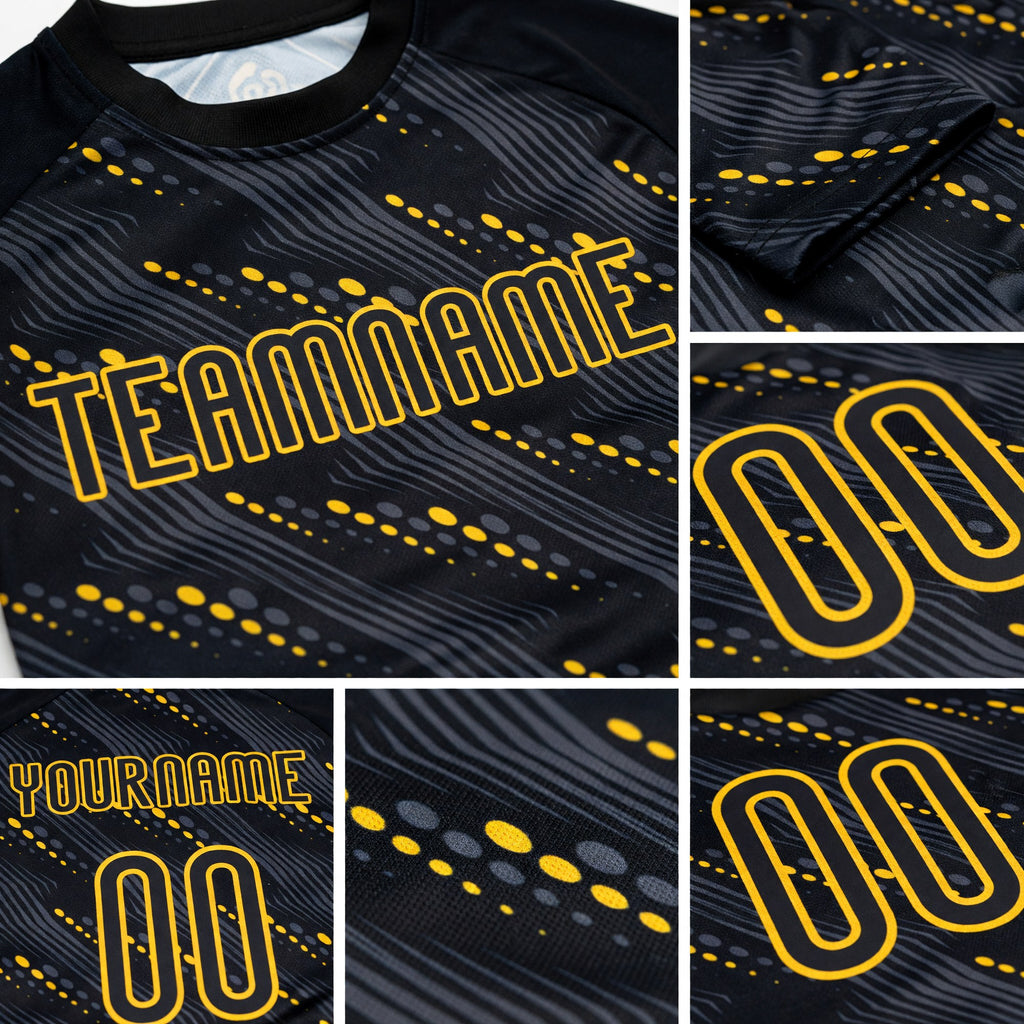 Custom Black Gold Geometric Shape Sublimation Volleyball Uniform Jersey detail