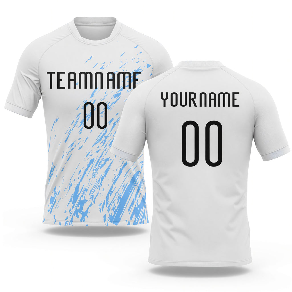 Custom White Black-Light Blue Splash Sublimation Volleyball Uniform Jersey
