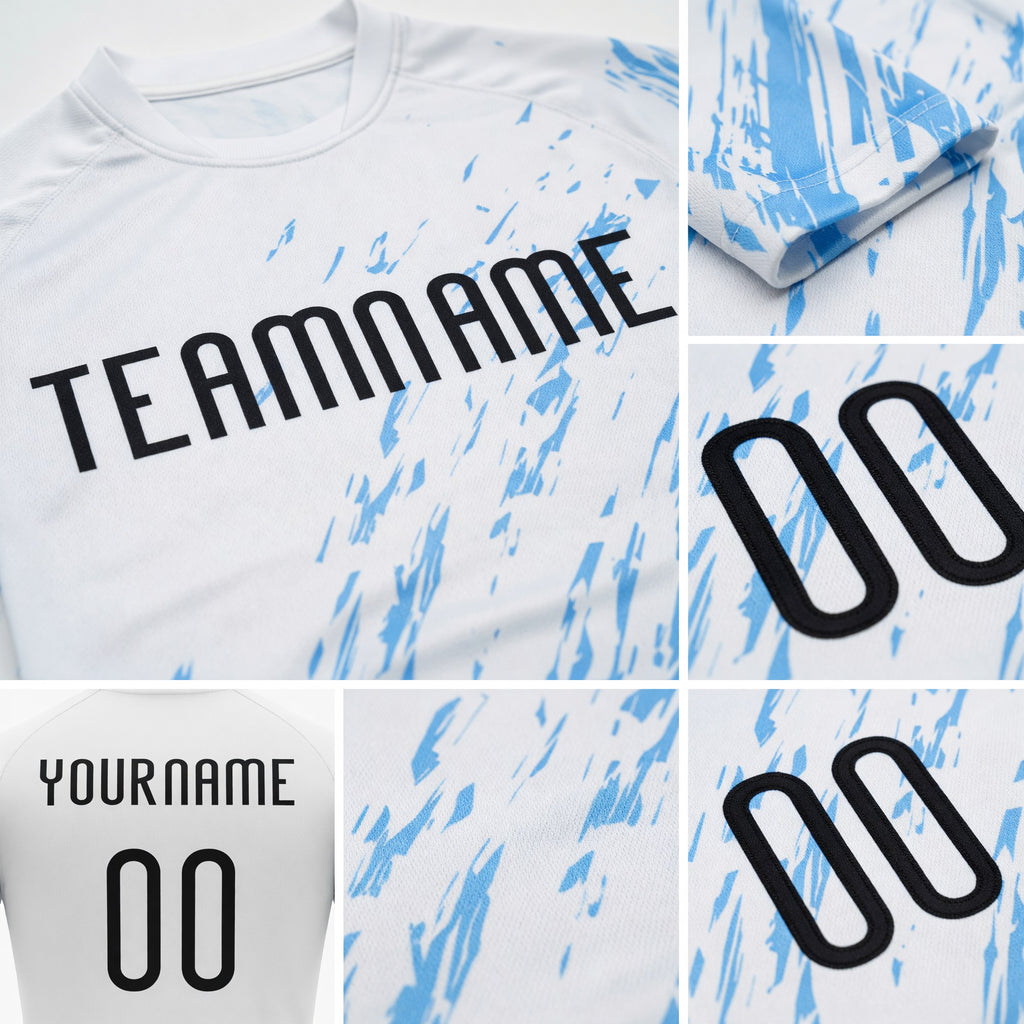 Custom White Black-Light Blue Splash Sublimation Volleyball Uniform Jersey detail