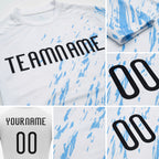 Custom White Black-Light Blue Splash Sublimation Volleyball Uniform Jersey detail