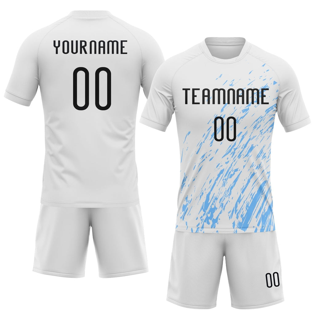 Custom White Black-Light Blue Splash Sublimation Volleyball Uniform Jersey photo 2