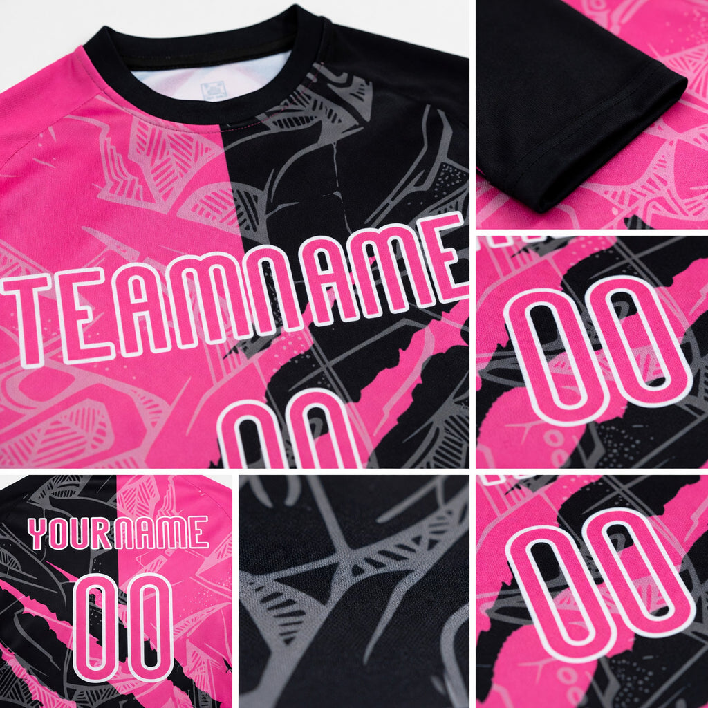 Custom Graffiti Pattern Pink-Black Scratch Sublimation Volleyball Uniform Jersey detail