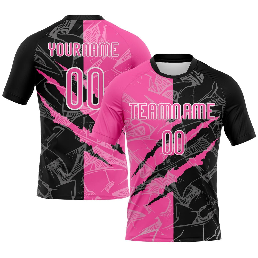 Custom Graffiti Pattern Pink-Black Scratch Sublimation Volleyball Uniform Jersey photo 1