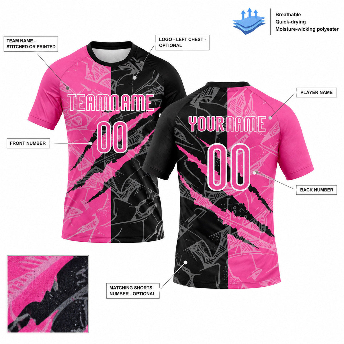 Custom Pink and Black Graffiti Scratch Sublimated Volleyball Jersey customization guide