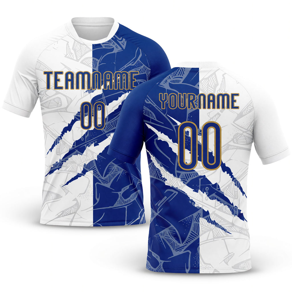 Custom Graffiti Pattern Royal-Old Gold Scratch Sublimation Volleyball Uniform Jersey