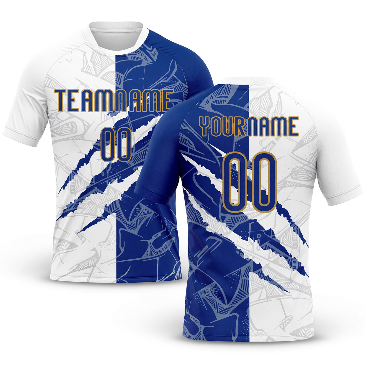 Custom Graffiti Pattern Royal-Old Gold Scratch Sublimation Volleyball Uniform Jersey