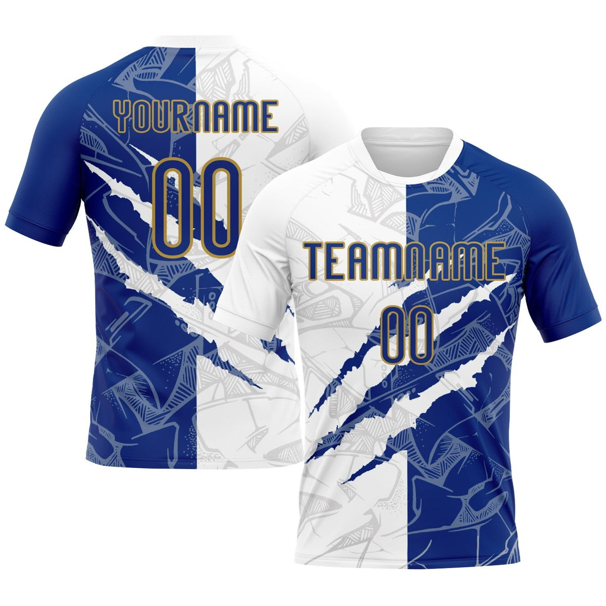 Custom Graffiti Pattern Royal-Old Gold Scratch Sublimation Volleyball Uniform Jersey photo 1