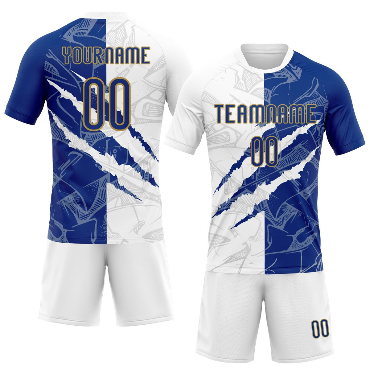 Custom Graffiti Pattern Royal-Old Gold Scratch Sublimation Volleyball Uniform Jersey photo 2