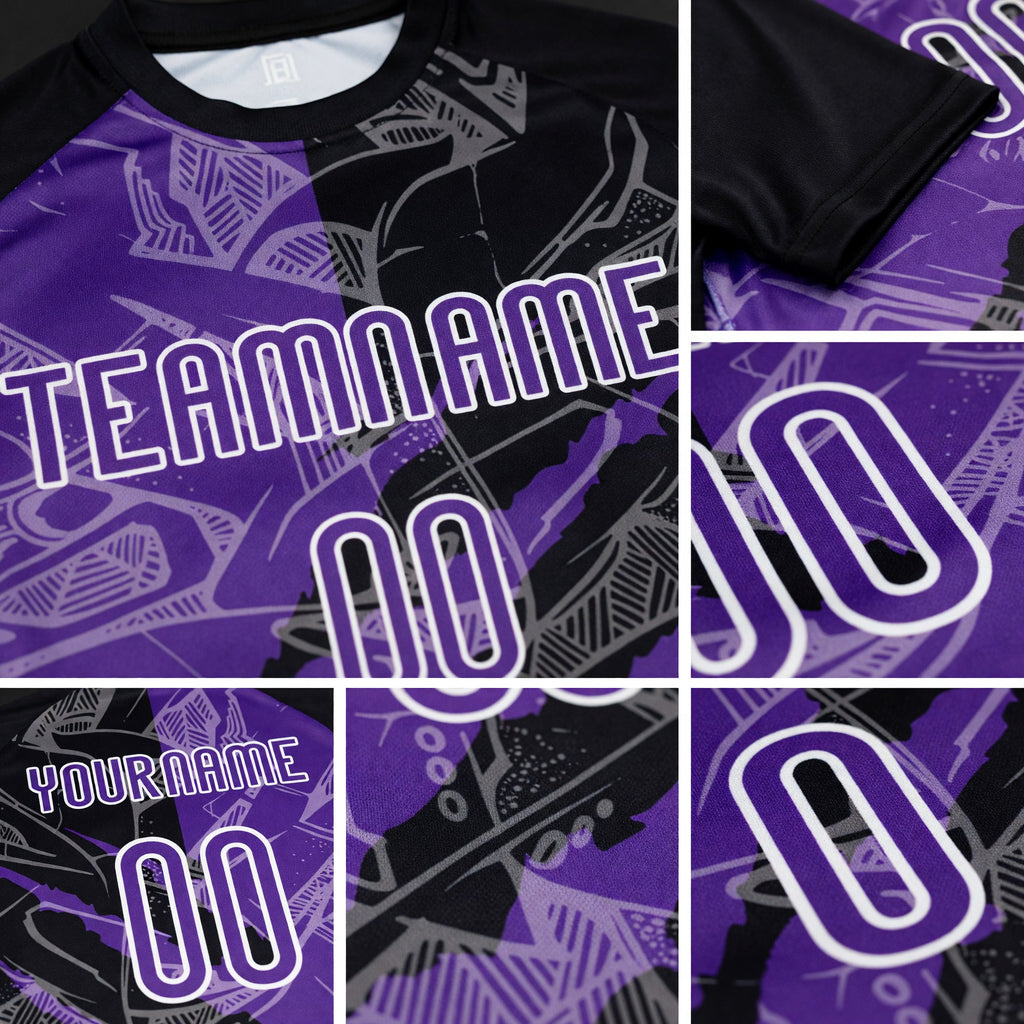 Custom Graffiti Pattern Purple-Black Scratch Sublimation Volleyball Uniform Jersey detail