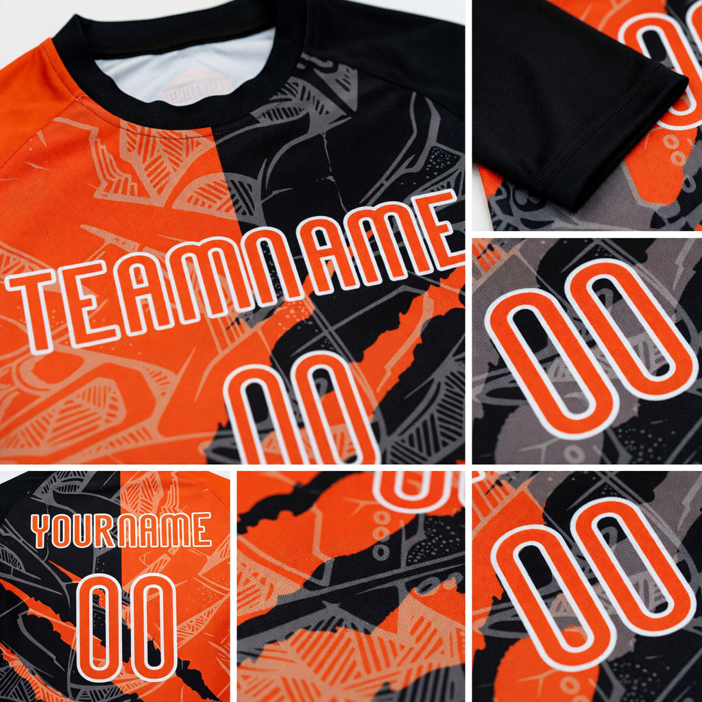 Custom Graffiti Pattern Orange-Black Scratch Sublimation Volleyball Uniform Jersey detail
