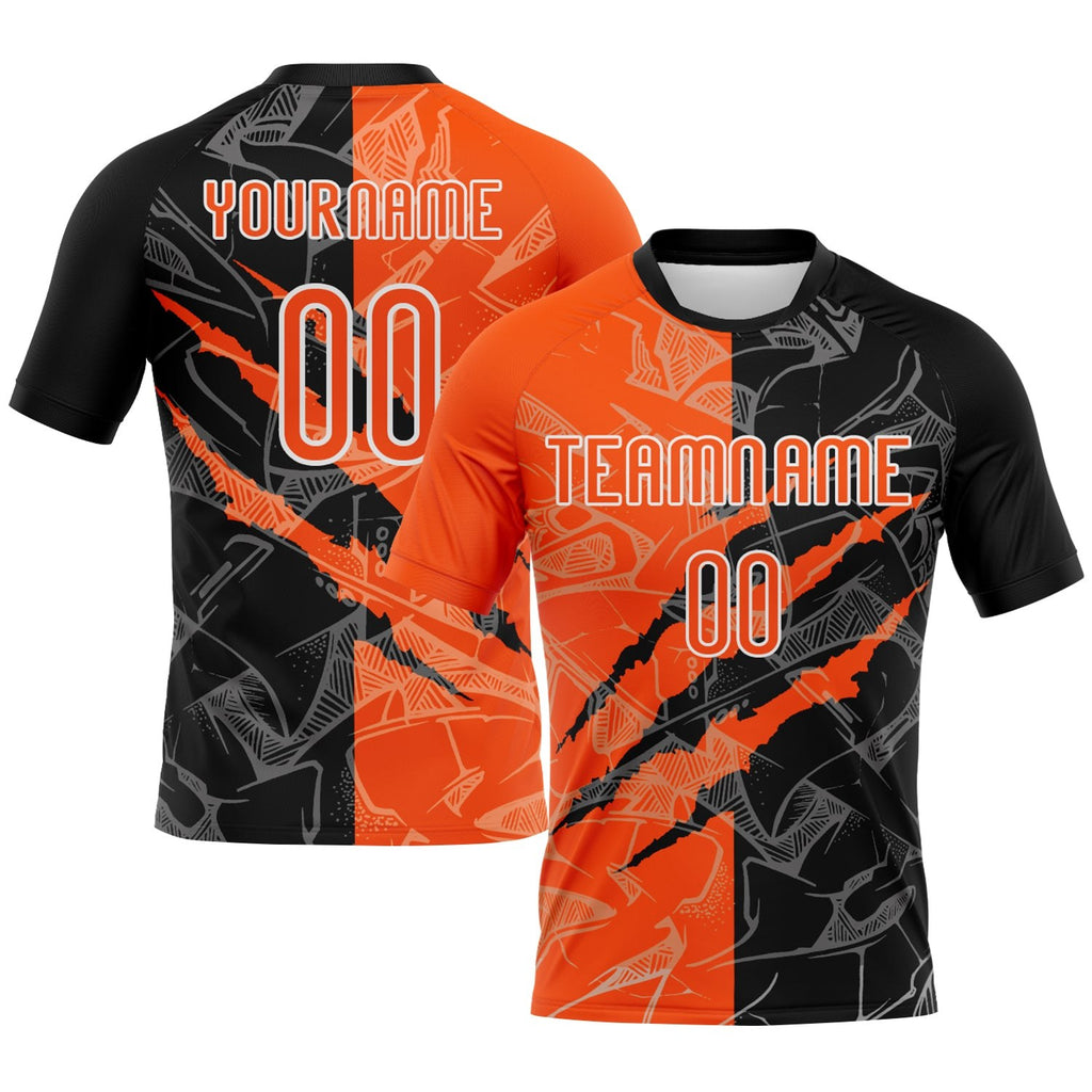 Custom Graffiti Pattern Orange-Black Scratch Sublimation Volleyball Uniform Jersey photo 1