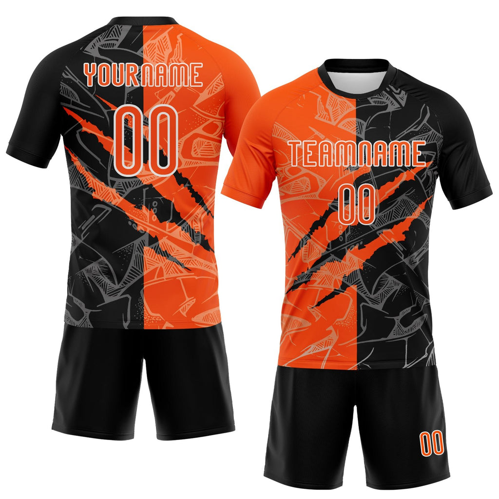 Custom Graffiti Pattern Orange-Black Scratch Sublimation Volleyball Uniform Jersey photo 2