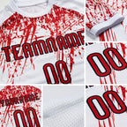 Custom White Red-Black Splash Sublimation Volleyball Uniform Jersey detail