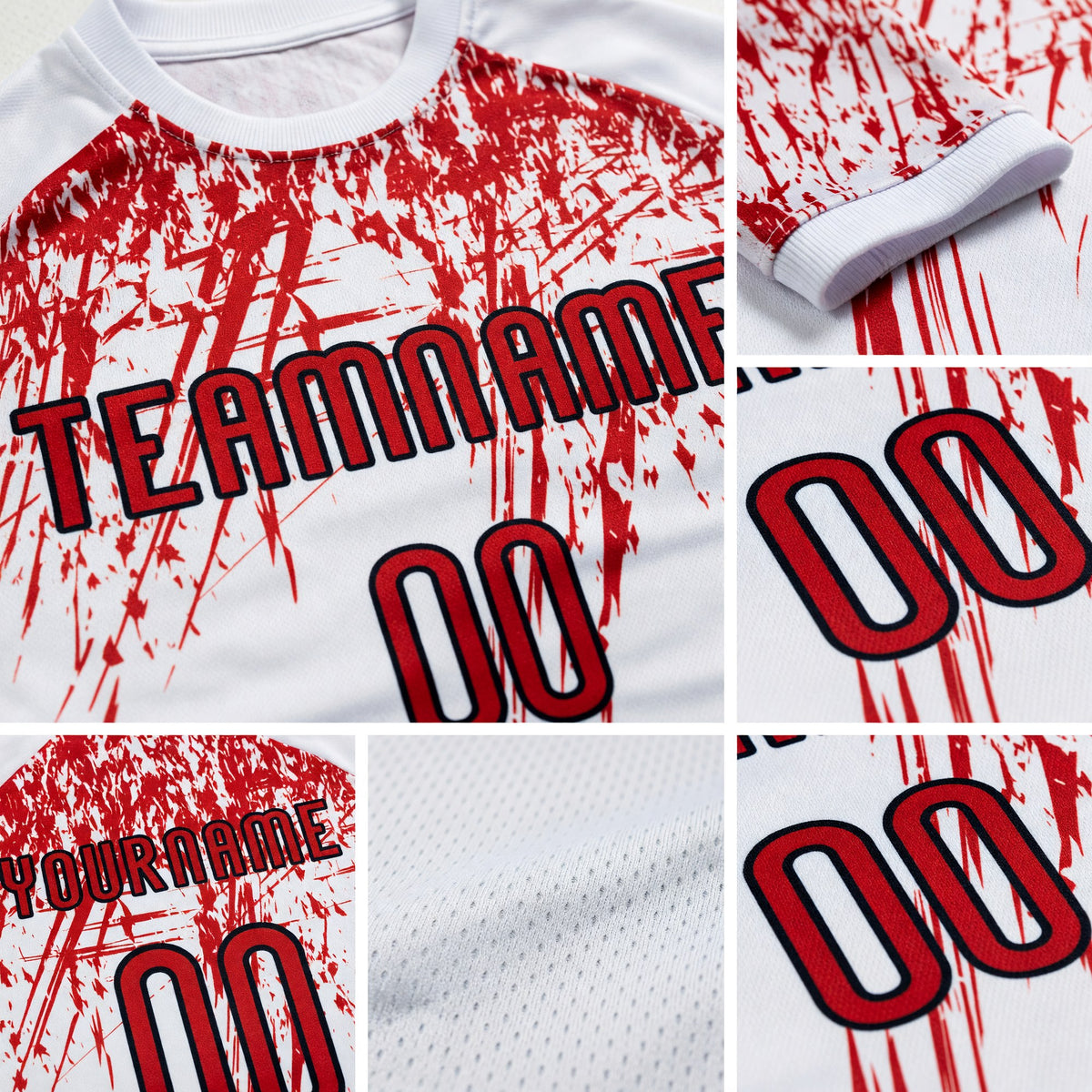 Custom White Red-Black Splash Sublimation Volleyball Uniform Jersey detail