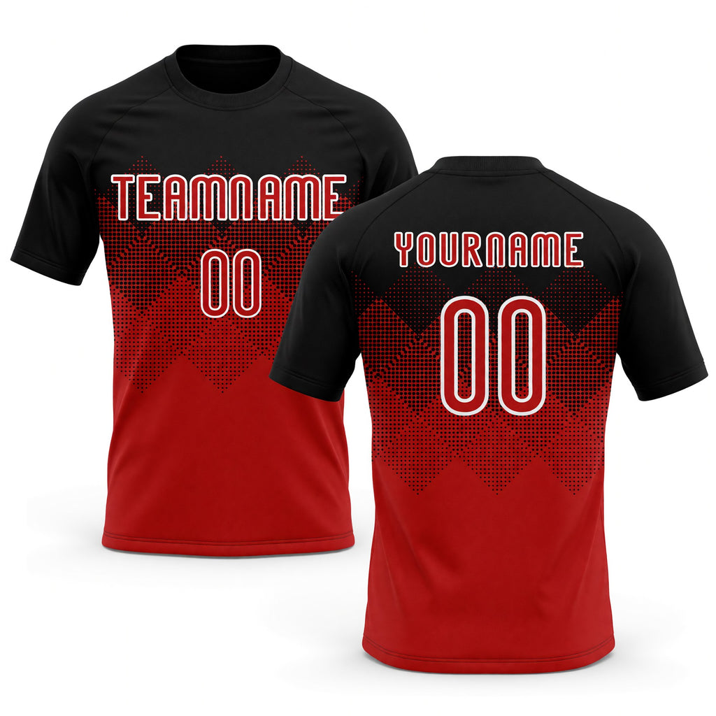 Custom Red Black-White Geometric Shape Sublimation Volleyball Uniform Jersey