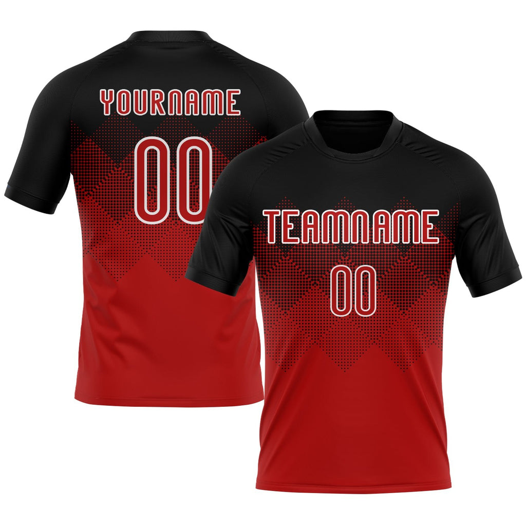 Custom Red Black-White Geometric Shape Sublimation Volleyball Uniform Jersey photo 1
