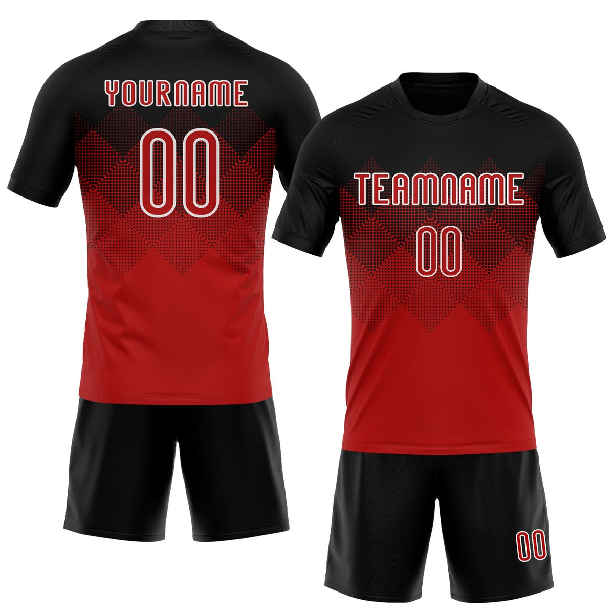 Custom Red Black-White Geometric Shape Sublimation Volleyball Uniform Jersey photo 2