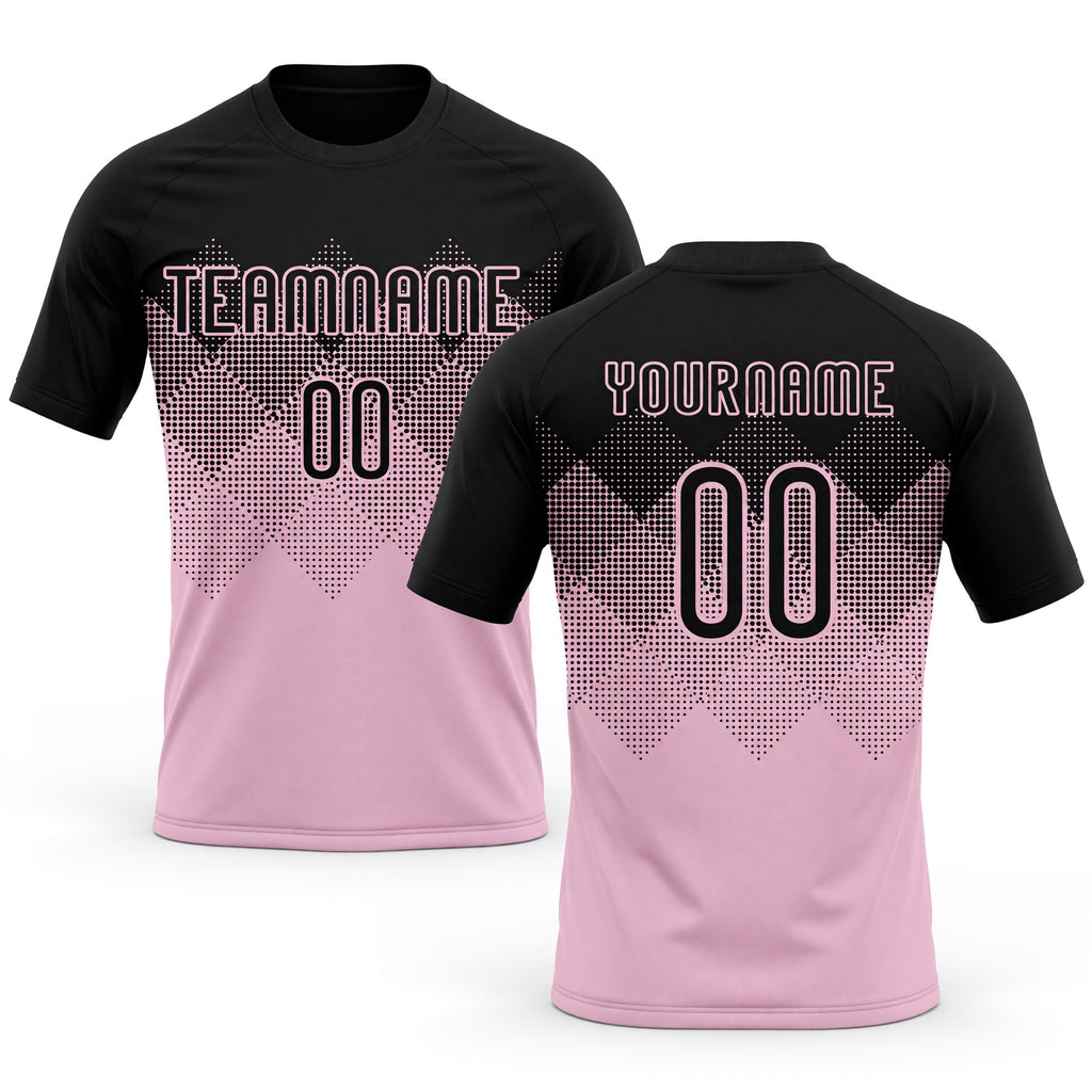 Custom Light Pink Black Geometric Shape Sublimation Volleyball Uniform Jersey
