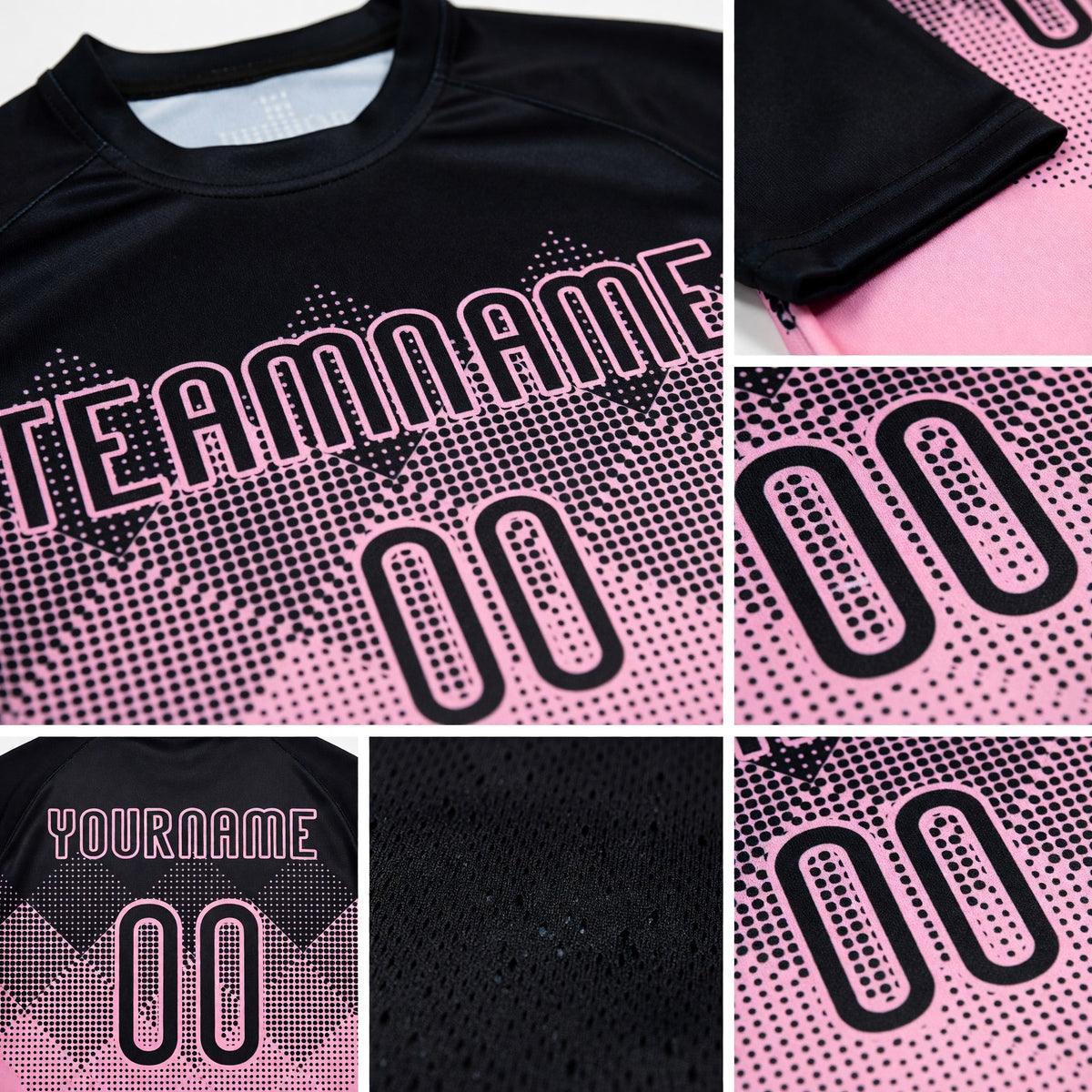 Custom Light Pink Black Geometric Shape Sublimation Volleyball Uniform Jersey detail