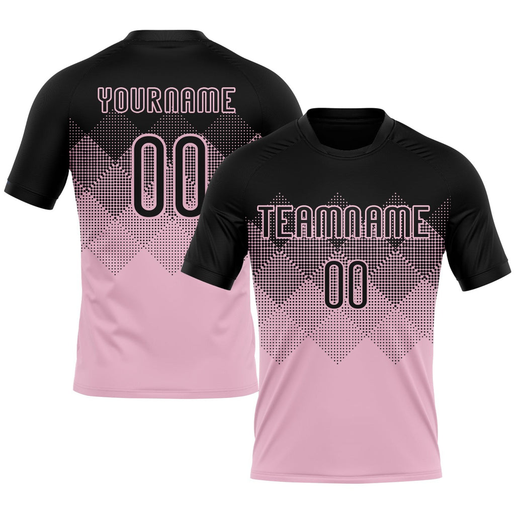Custom Light Pink Black Geometric Shape Sublimation Volleyball Uniform Jersey photo 1