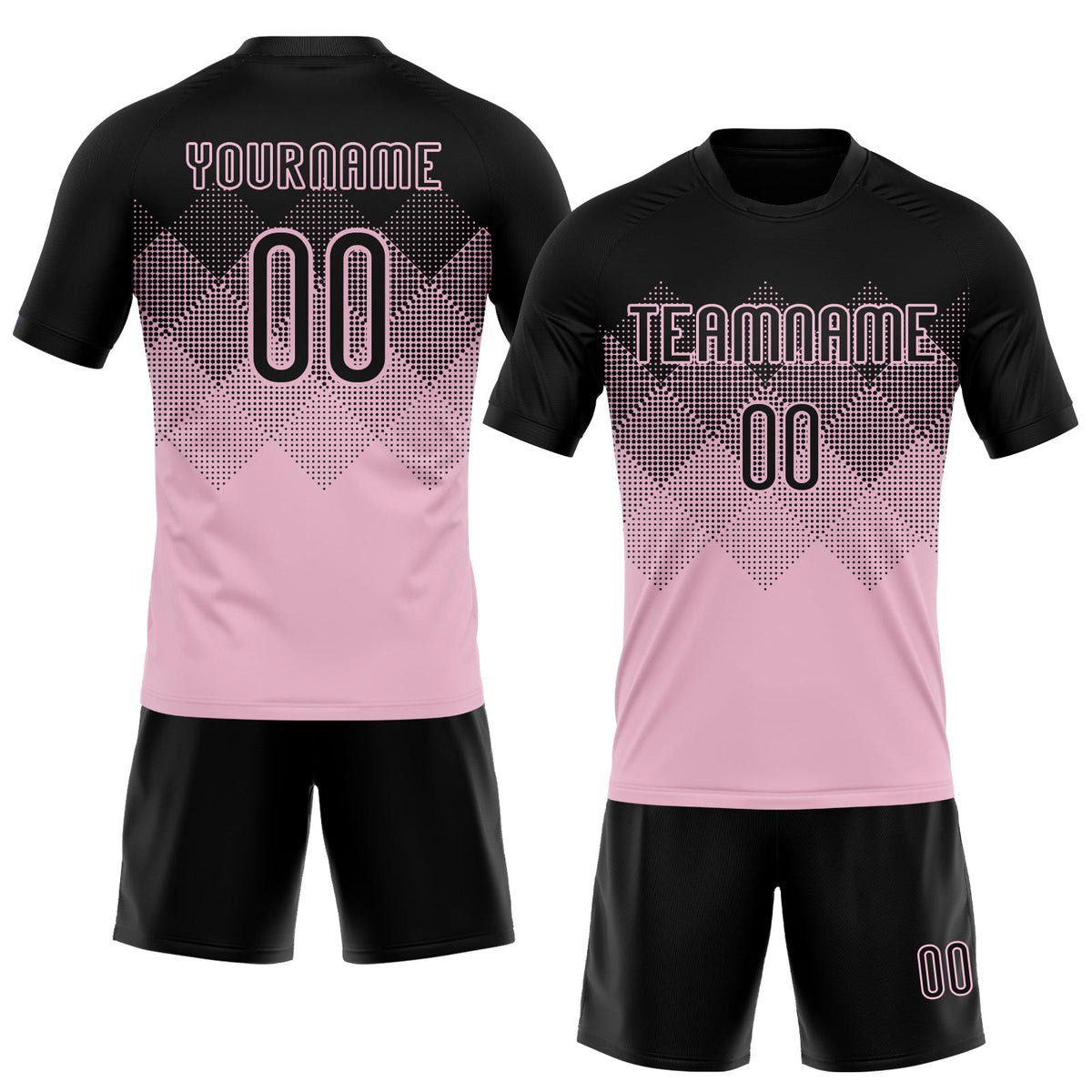 Custom Light Pink Black Geometric Shape Sublimation Volleyball Uniform Jersey photo 2